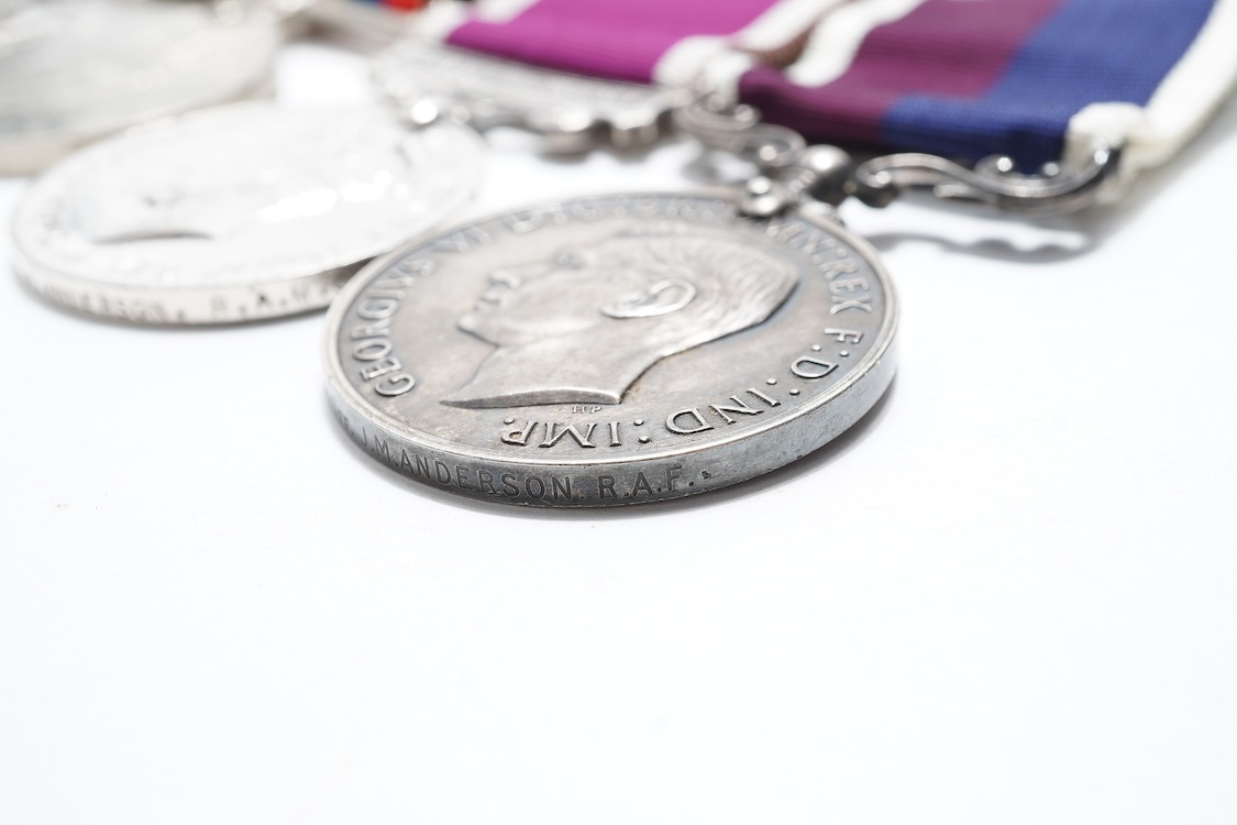 A WWII medal group awarded to Sqdn. Ldr. J.M. Anderson. R.A.F., also engraved under the ranks of Private (7260344), and Flight Officer, comprising of seven medals (three engraved)